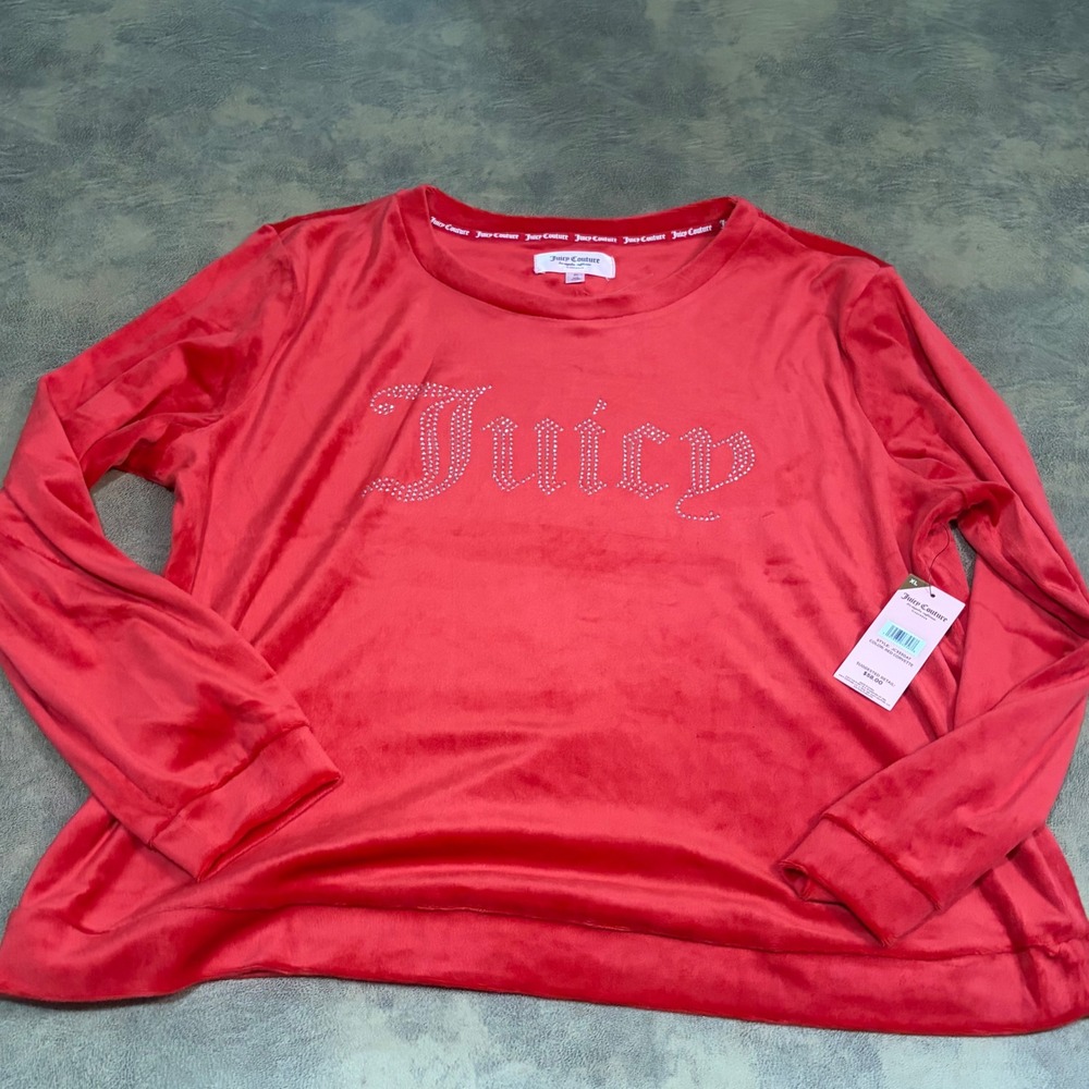 Juicy Couture Sleepwear Women XL Red Velour Rhinestone Logo Pajama Top JC3330AT